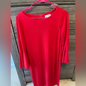 Calvin klein red dress size 8 with ruffle sleeve worn once